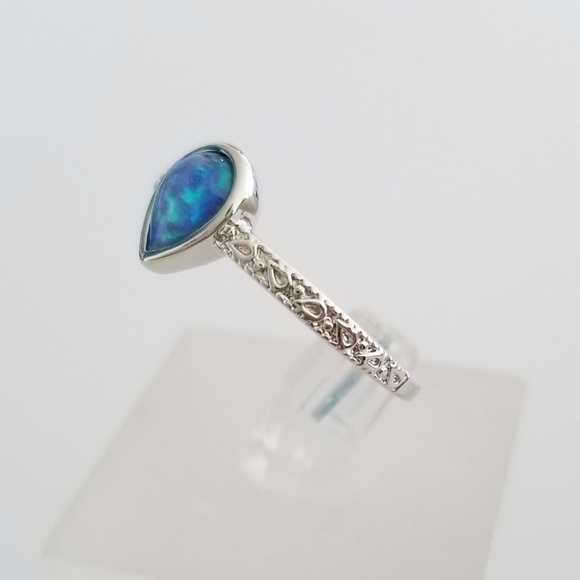 18k Over Sterling Blue Opal Ring - Picture 3 of 8